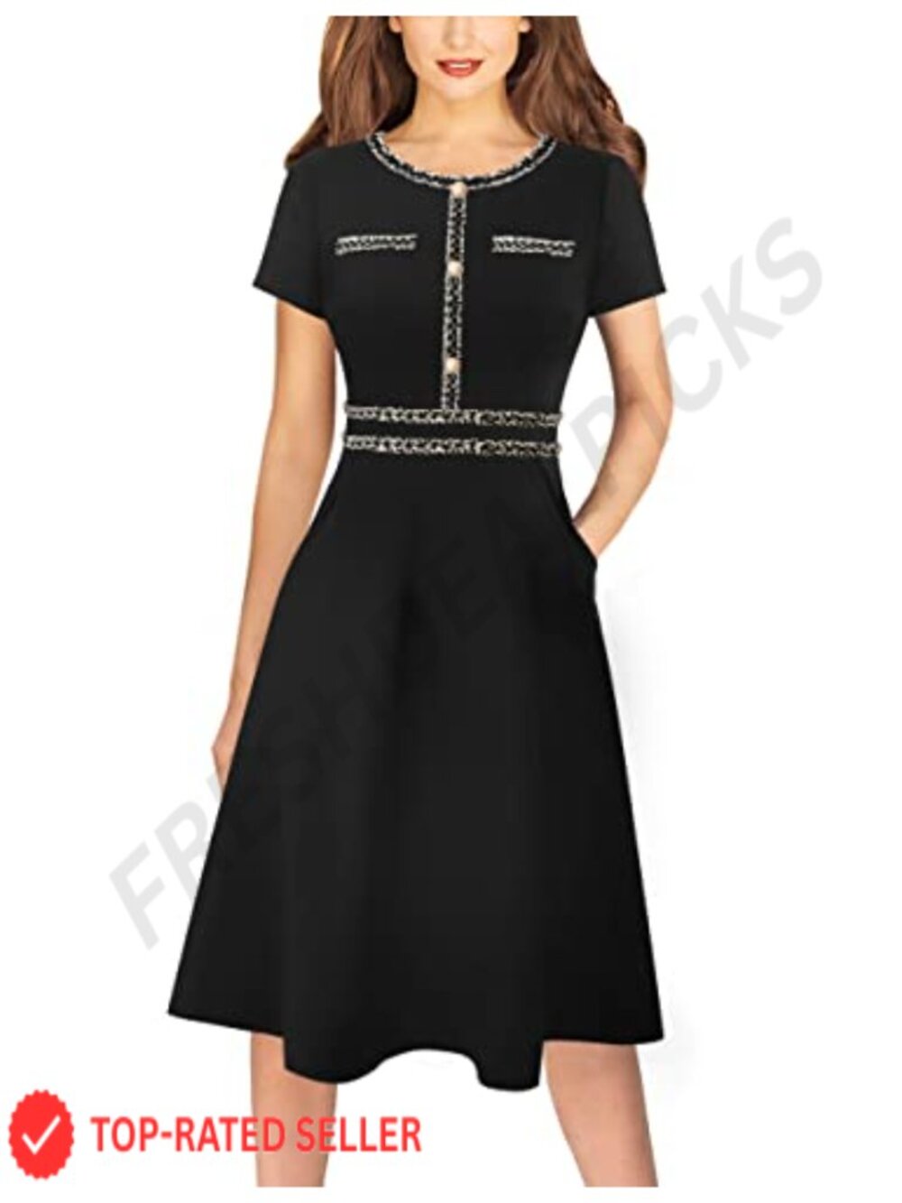 Short Sleeve A-Line Work Office Business Casual Dress with Pockets